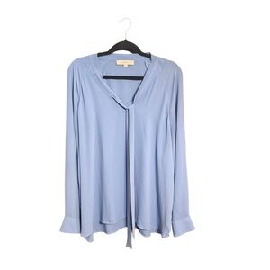 LOFT Light Blue Tie-Neck Blouse